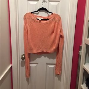 Forever 21 Peach Cropped Long Sleeve Waist Length Sweater